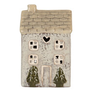 Clayre & Eef | Theelichthouder Kerst Huisje Grijs Beige 9x8x15 cm | 6CE2278