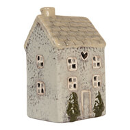 Clayre & Eef | Theelichthouder Kerst Huisje Grijs Beige 9x8x15 cm | 6CE2278