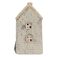Clayre & Eef | Theelichthouder Kerst Huisje Grijs Beige 9x8x15 cm | 6CE2278