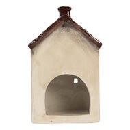 Clayre & Eef | Theelichthouder Kerst Huisje Beige Rood 10x8x15 cm | 6CE2279