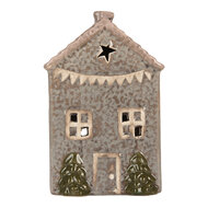 Clayre & Eef | Theelichthouder Kerst Huisje Blauw Roze 10x8x15 cm | 6CE2280