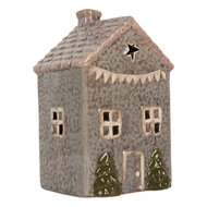 Clayre & Eef | Theelichthouder Kerst Huisje Blauw Roze 10x8x15 cm | 6CE2280
