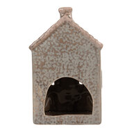 Clayre & Eef | Theelichthouder Kerst Huisje Blauw Roze 10x8x15 cm | 6CE2280