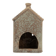 Clayre & Eef | Theelichthouder Kerst Huisje Groen Beige 10x8x15 cm | 6CE2281