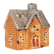 Clayre & Eef | Theelichthouder Kerst Huisje Oranje Beige 13x8x14 cm | 6CE2283