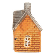 Clayre & Eef | Theelichthouder Kerst Huisje Oranje Beige 13x8x14 cm | 6CE2283