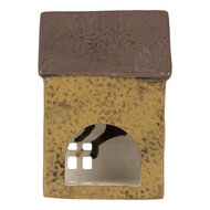 Clayre & Eef | Theelichthouder Kerst Huisje Groen Bruin 10x7x14 cm | 6CE2286