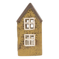 Clayre & Eef | Theelichthouder Kerst Huisje Groen Bruin 10x7x14 cm | 6CE2286