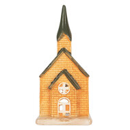 Clayre & Eef | Theelichthouder Kerst Huisje Oranje Groen 9x8x21 cm | 6CE2287