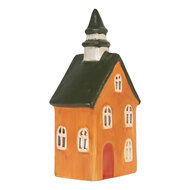 Clayre & Eef | Theelichthouder Kerst Huisje Oranje Groen 10x7x21 cm | 6CE2288
