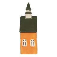 Clayre & Eef | Theelichthouder Kerst Huisje Oranje Groen 10x7x21 cm | 6CE2288