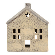 Clayre & Eef | Theelichthouder Kerst Huisje Beige Grijs 13x8x15 cm | 6CE2289