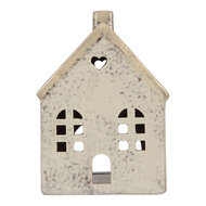 Clayre & Eef | Theelichthouder Kerst Huisje Grijs Beige 11x7x16 cm | 6CE2290