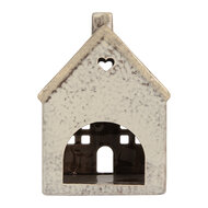 Clayre & Eef | Theelichthouder Kerst Huisje Grijs Beige 11x7x16 cm | 6CE2290