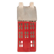 Clayre & Eef | Theelichthouder Kerst Huisje Rood Grijs 7x7x18 cm | 6CE2294