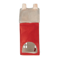 Clayre & Eef | Theelichthouder Kerst Huisje Rood Grijs 7x7x18 cm | 6CE2294