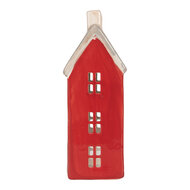 Clayre & Eef | Theelichthouder Kerst Huisje Rood Grijs 7x7x18 cm | 6CE2294