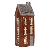 Clayre & Eef | Theelichthouder Kerst Huisje Bruin Grijs 10x7x26 cm | 6CE2295