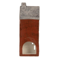 Clayre & Eef | Theelichthouder Kerst Huisje Bruin Grijs 10x7x26 cm | 6CE2295