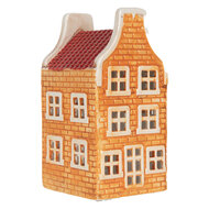 Clayre & Eef | Theelichthouder Kerst Huisje Oranje Rood 9x10x19 cm | 6CE2299