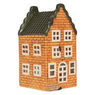 Clayre & Eef | Theelichthouder Kerst Huisje Oranje Groen 9x10x19 cm | 6CE2302