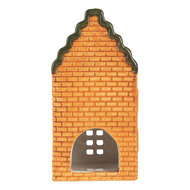 Clayre & Eef | Theelichthouder Kerst Huisje Oranje Groen 9x10x19 cm | 6CE2302