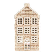Clayre & Eef | Theelichthouder Kerst Huisje Beige Groen 9x10x19 cm | 6CE2305