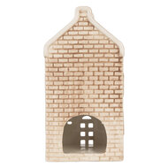 Clayre & Eef | Theelichthouder Kerst Huisje Beige Groen 9x10x19 cm | 6CE2305