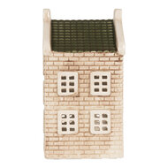 Clayre & Eef | Theelichthouder Kerst Huisje Beige Groen 9x10x19 cm | 6CE2305