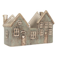 Clayre & Eef | Theelichthouder Kerst Huisje Groen Beige 22x9x15 cm | 6CE2306
