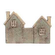 Clayre & Eef | Theelichthouder Kerst Huisje Groen Beige 22x9x15 cm | 6CE2306
