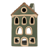 Clayre & Eef | Theelichthouder Kerst Huisje Groen Bruin 9x8x15 cm | 6CE2309