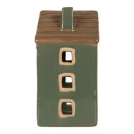 Clayre & Eef | Theelichthouder Kerst Huisje Groen Bruin 9x8x15 cm | 6CE2309