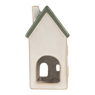 Clayre & Eef | Theelichthouder Kerst Huisje Beige Groen 9x8x18 cm | 6CE2311
