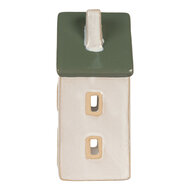 Clayre & Eef | Theelichthouder Kerst Huisje Beige Groen 9x8x18 cm | 6CE2311
