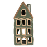 Clayre & Eef | Theelichthouder Kerst Huisje Groen Bruin 9x8x19 cm | 6CE2312