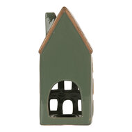 Clayre & Eef | Theelichthouder Kerst Huisje Groen Bruin 9x8x19 cm | 6CE2312