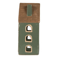 Clayre & Eef | Theelichthouder Kerst Huisje Groen Bruin 9x8x19 cm | 6CE2312