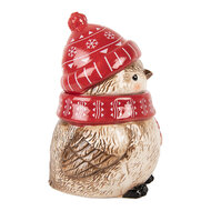 Clayre &amp; Eef   | Mok met deksel Rood Beige 15x11x17 cm / 500 ml | 6CEMU0203
