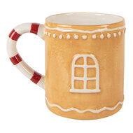 Clayre & Eef | Mok met deksel Bruin Wit 13x10x15 cm / 350 ml | 6CEMU0213
