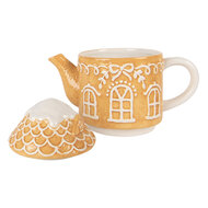 Clayre & Eef | Theepot met Mok Bruin Wit 19x12x23 cm / 550 ml / 450 ml | 6CETE0213