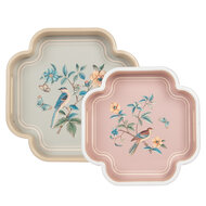 Clayre &amp; Eef   | Decoratief Dienblad set van 2 Beige Roze 30x30x5 / 24x24x5 cm | 6H2461
