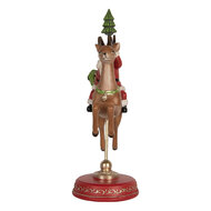 Clayre & Eef | Kerstdecoratie Kerstman op Rendier Rood Bruin 16x11x30 cm | 6PR5763