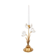 Clayre & Eef | Kandelaar Goudkleurig Wit 16x11x30 cm | 6Y5805