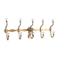 Clayre & Eef | Wandkapstok 5 haken Goudkleurig Wit 50x7x17 cm | 6Y5956