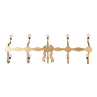 Clayre & Eef | Wandkapstok 5 haken Goudkleurig Wit 50x7x17 cm | 6Y5956
