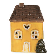 Clayre & Eef | Decoratie Huisje met LED Geel Bruin 7x6x10 cm | 6CE2268