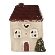 Clayre & Eef | Decoratie Huisje met LED Beige Rood 7x6x10 cm | 6CE2269