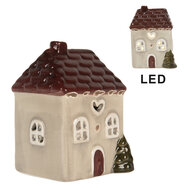 Clayre & Eef | Decoratie Huisje met LED Beige Rood 7x6x10 cm | 6CE2269