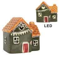 Clayre & Eef | Decoratie Huisje met LED Groen Oranje 8x6x8 cm | 6CE2270